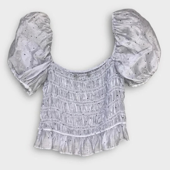 ZARA Polka Dot Organza Top Blouse Smocked Puff Sleeve - Picture 9 of 10